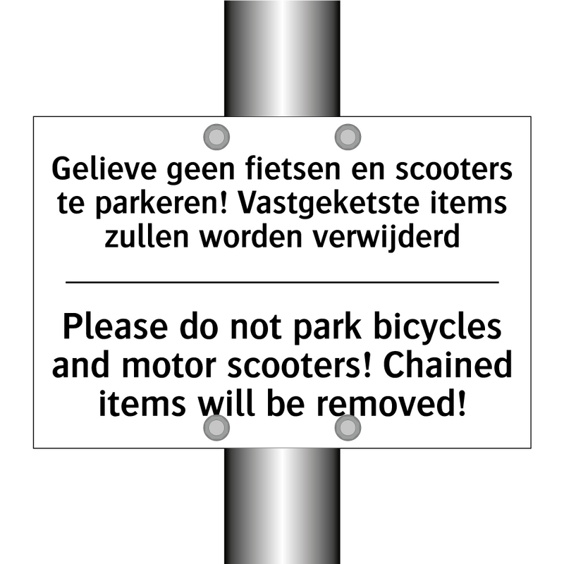 Gelieve geen fietsen en scooters /.../ - Please do not park bicycles and /.../