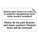 Gelieve geen fietsen en scooters /.../ - Please do not park bicycles and /.../