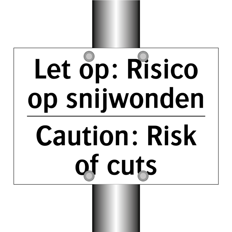 Let op: Risico op snijwonden - Caution: Risk of cuts