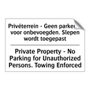 Privéterrein - Geen parkeren voor /.../ - Private Property - No Parking /.../