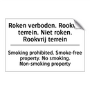 Roken verboden. Rookvrij terrein. /.../ - Smoking prohibited. Smoke-free /.../