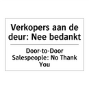 Verkopers aan de deur: Nee bedankt/.../ - Door-to-Door Salespeople: No Thank /.../