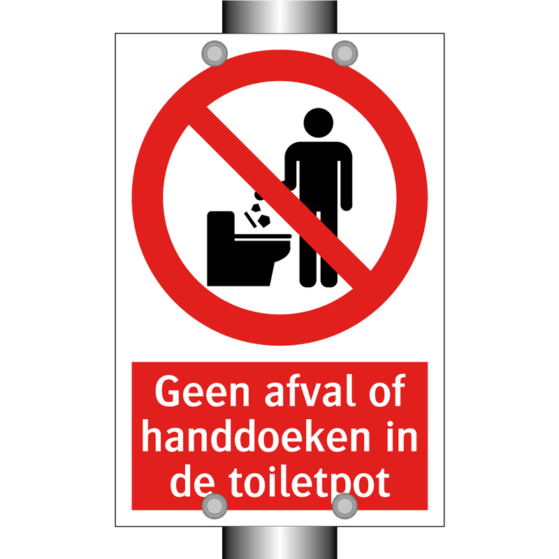 Geen afval of handdoeken in de toiletpot