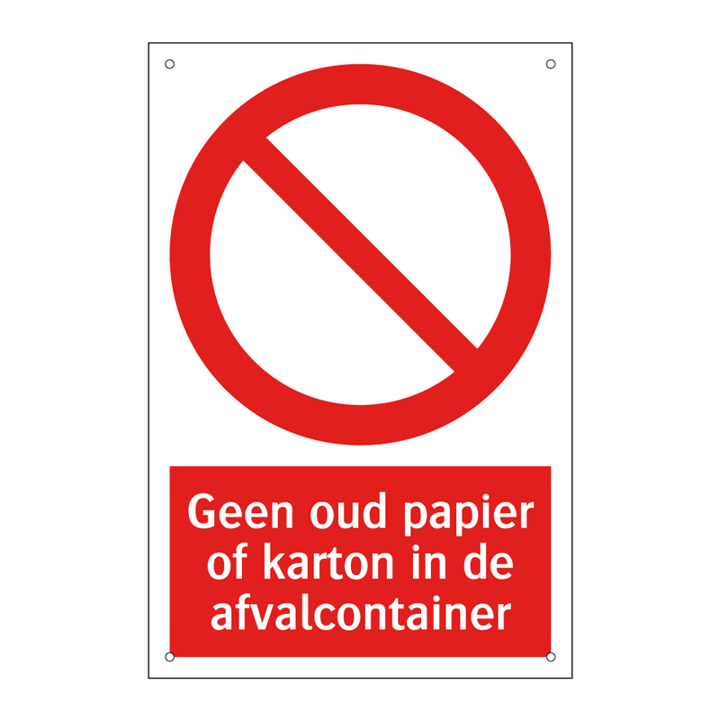 Geen oud papier of karton in de afvalcontainer