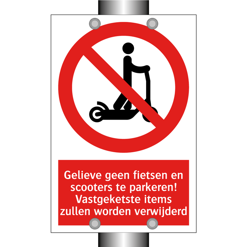 Gelieve geen fietsen en scooters te parkeren! Vastgeketste items zullen worden verwijderd