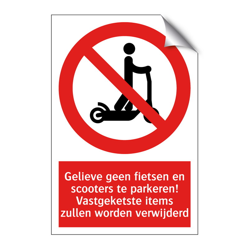 Gelieve geen fietsen en scooters te parkeren! Vastgeketste items zullen worden verwijderd