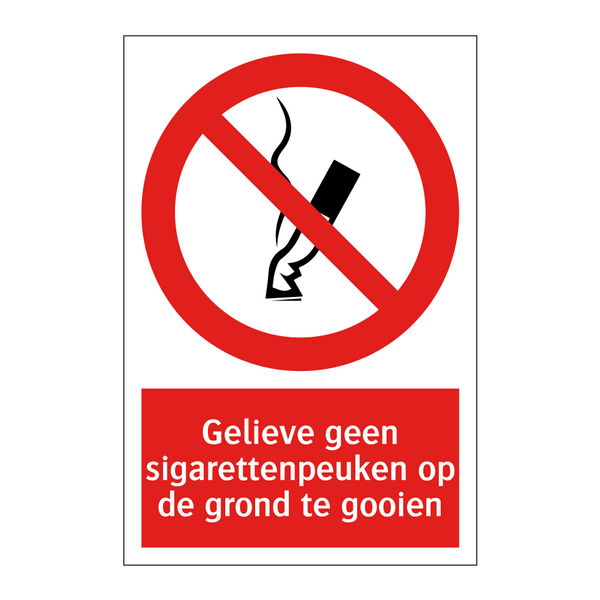 Gelieve geen sigarettenpeuken op de grond te gooien