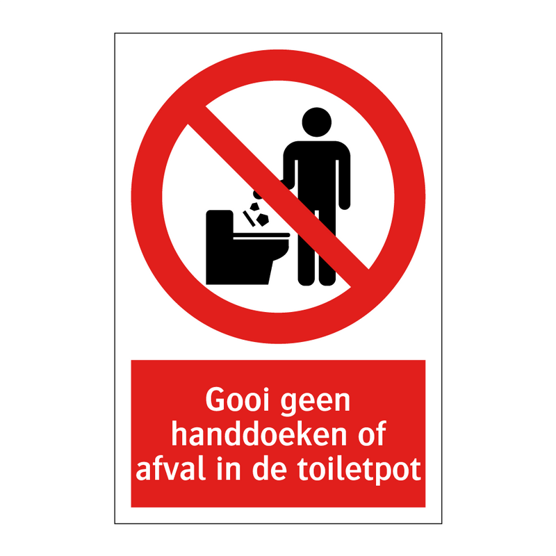 Gooi geen handdoeken of afval in de toiletpot