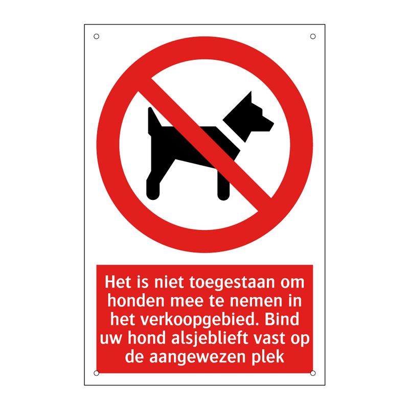 Het is niet toegestaan om honden mee te nemen in het verkoopgebied. Bind uw hond alsjeblieft vast op de aangewezen plek
