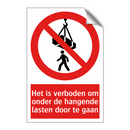 Het is verboden om onder de hangende lasten door te gaan
