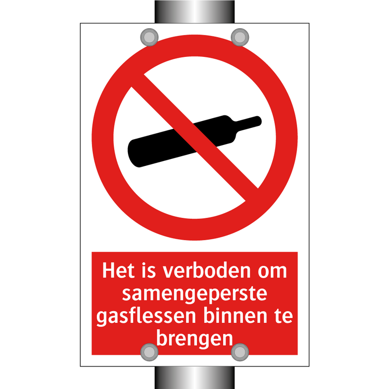 Het is verboden om samengeperste gasflessen binnen te brengen