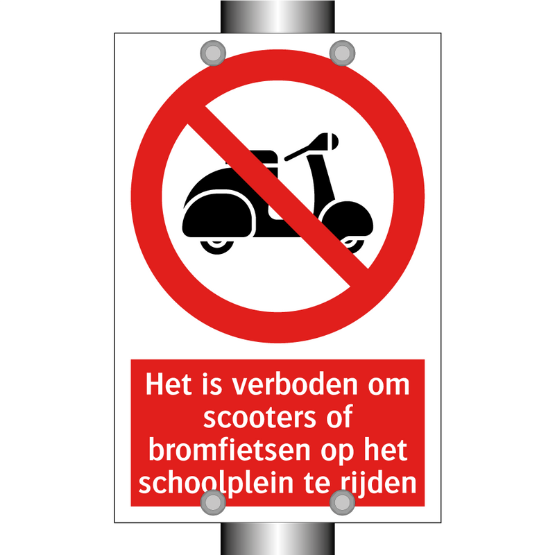 Het is verboden om scooters of bromfietsen op het schoolplein te rijden