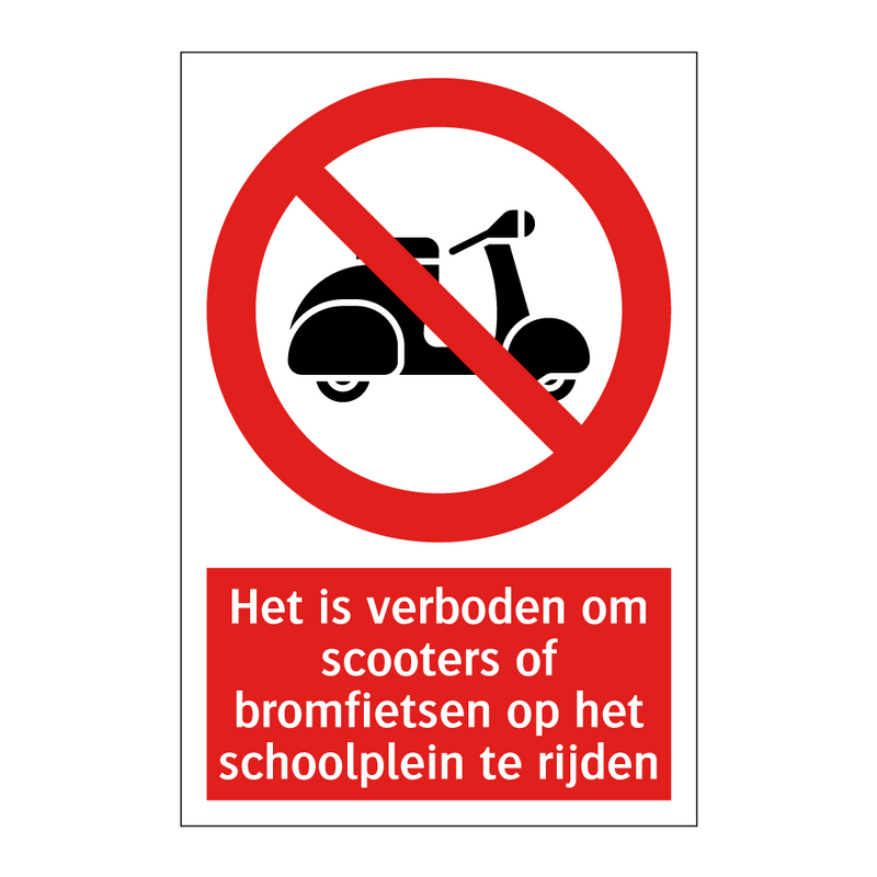 Het is verboden om scooters of bromfietsen op het schoolplein te rijden