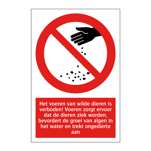 Het voeren van wilde dieren is verboden! Voeren zorgt ervoor dat de dieren ziek worden, bevordert de groei van algen in het water en trekt ongedierte aan