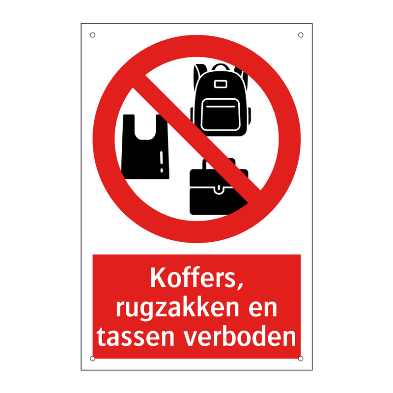 Koffers, rugzakken en tassen verboden