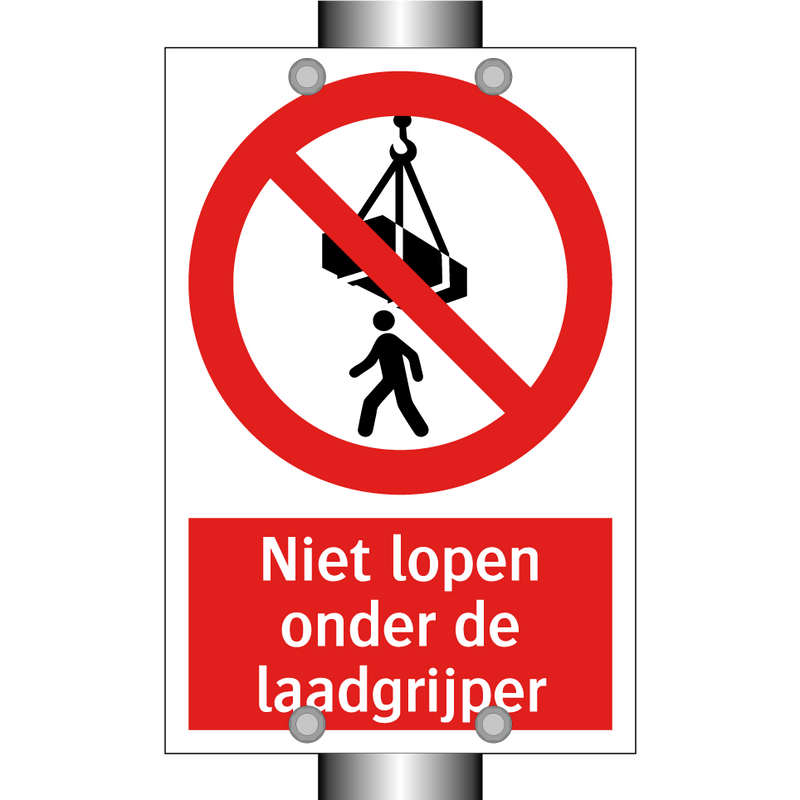 Niet lopen onder de laadgrijper
