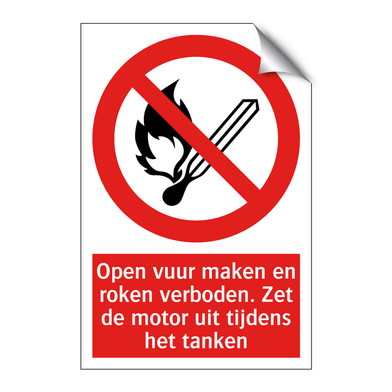 Open vuur maken en roken verboden. Zet de motor uit tijdens het tanken
