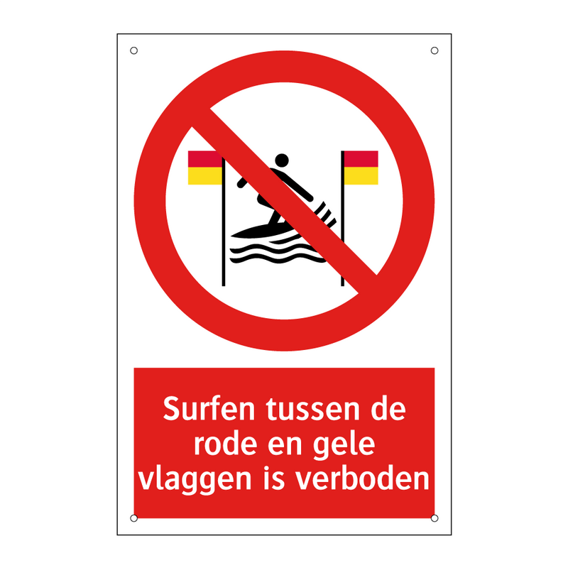 Surfen tussen de rode en gele vlaggen is verboden