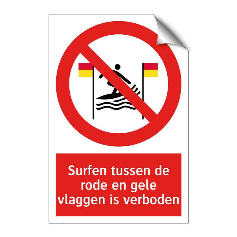 Surfen tussen de rode en gele vlaggen is verboden