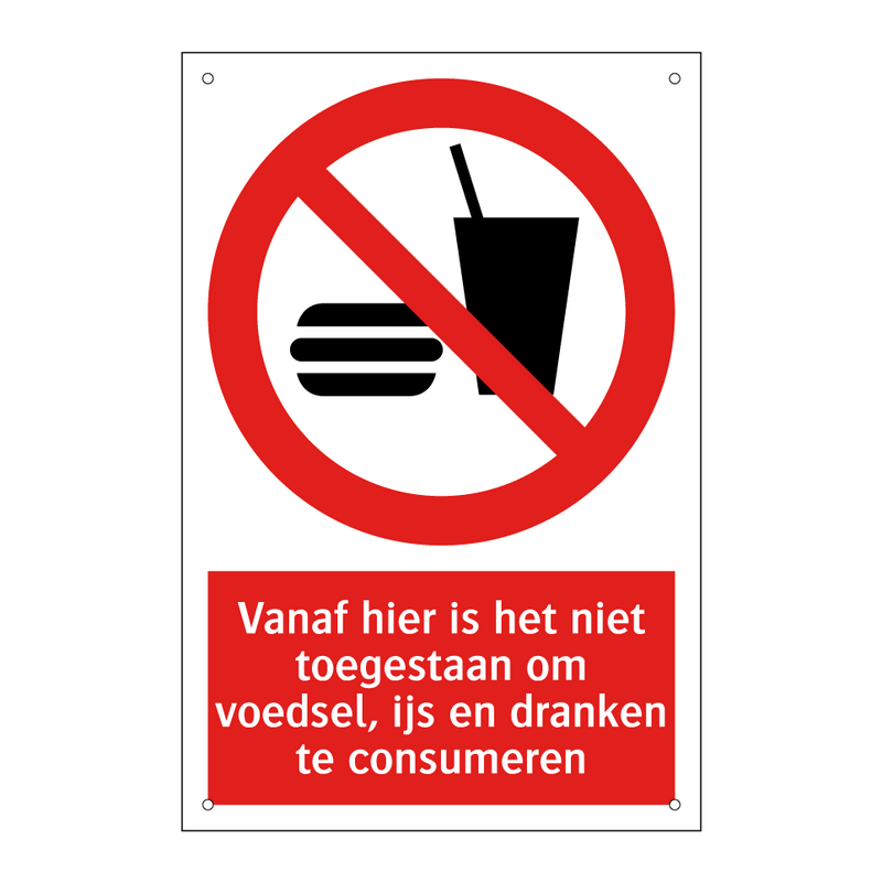 Vanaf hier is het niet toegestaan om voedsel, ijs en dranken te consumeren