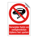 Verwijder helm en veiligheidslijn tijdens het spelen