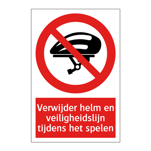 Verwijder helm en veiligheidslijn tijdens het spelen