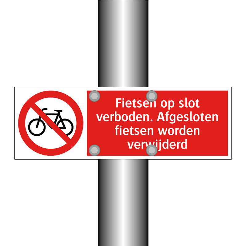 Fietsen op slot verboden. Afgesloten fietsen worden verwijderd