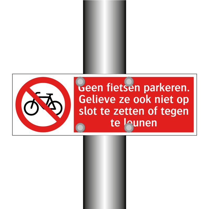 Geen fietsen parkeren. Gelieve ze ook niet op slot te zetten of tegen te leunen