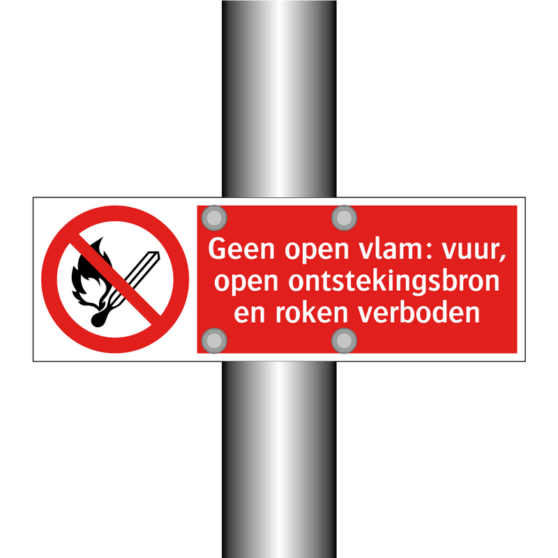 Geen open vlam: vuur, open ontstekingsbron en roken verboden