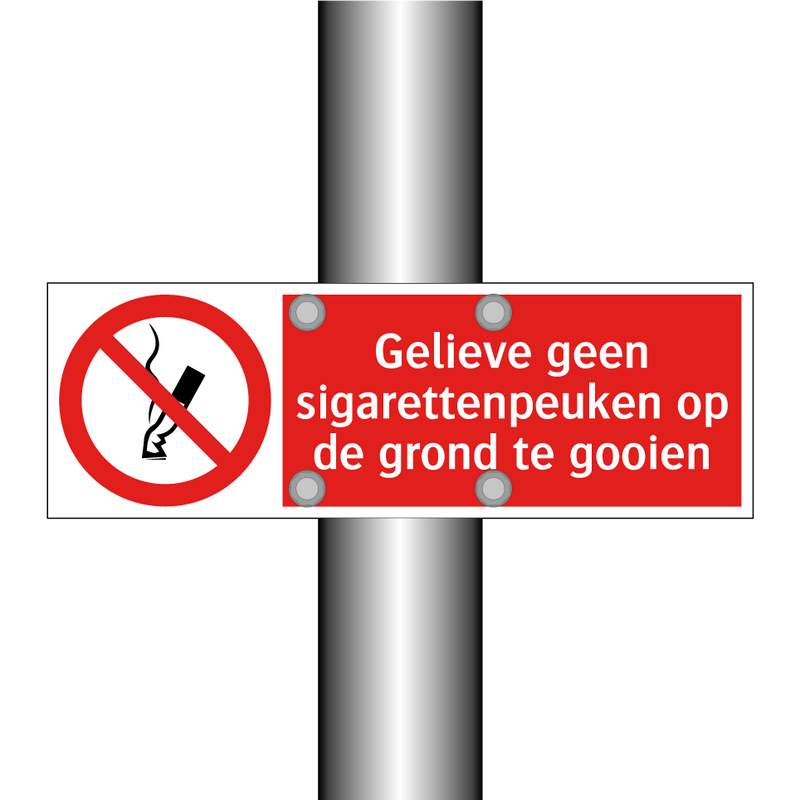 Gelieve geen sigarettenpeuken op de grond te gooien