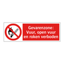 Gevarenzone: Vuur, open vuur en roken verboden