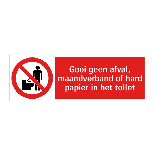 Gooi geen afval, maandverband of hard papier in het toilet