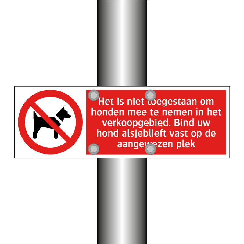Het is niet toegestaan om honden mee te nemen in het verkoopgebied. Bind uw hond alsjeblieft vast op de aangewezen plek