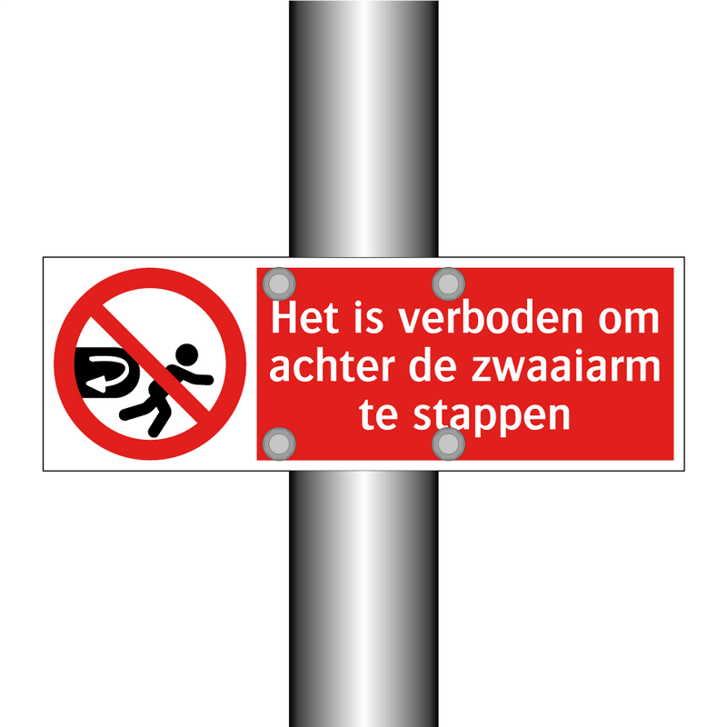 Het is verboden om achter de zwaaiarm te stappen