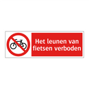 Het leunen van fietsen verboden