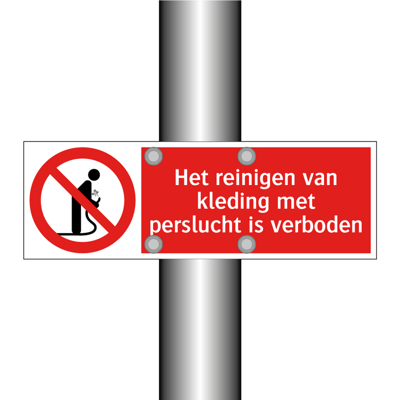 Het reinigen van kleding met perslucht is verboden