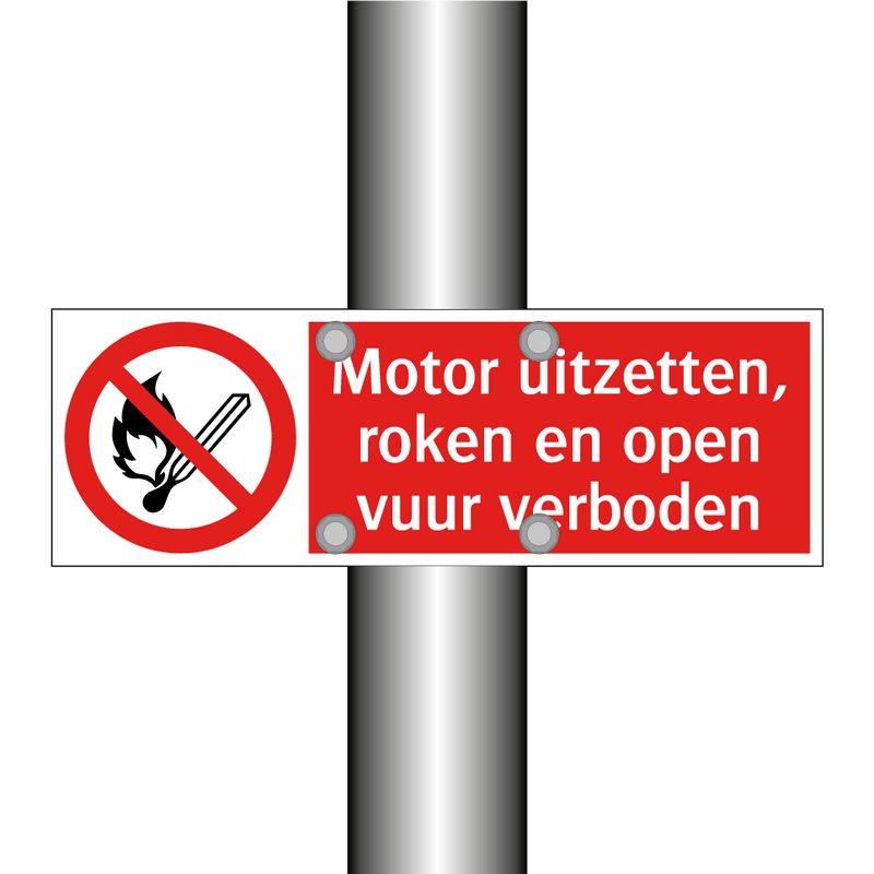 Motor uitzetten, roken en open vuur verboden