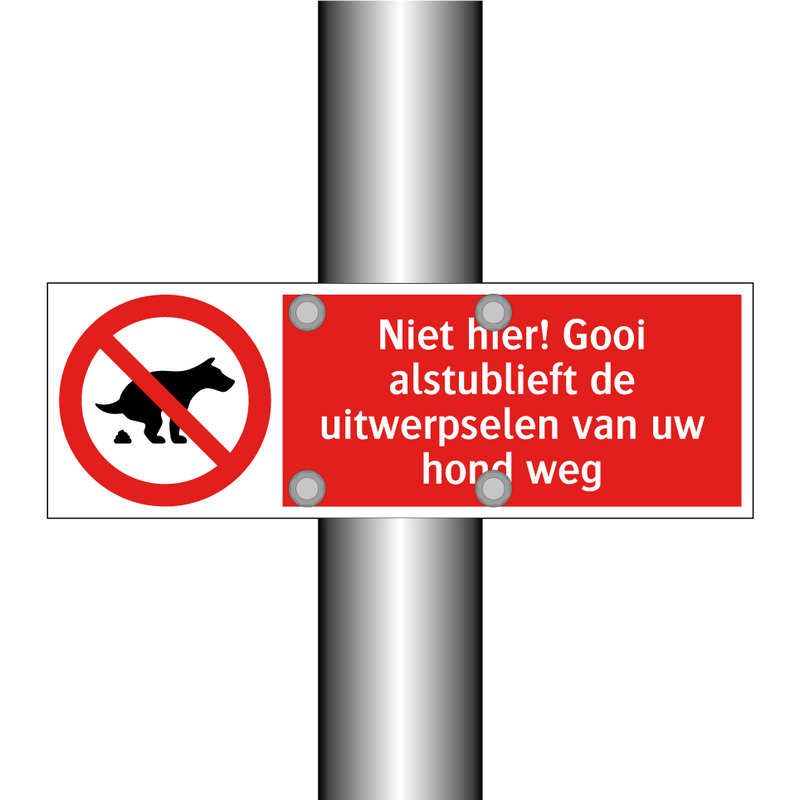 Niet hier! Gooi alstublieft de uitwerpselen van uw hond weg