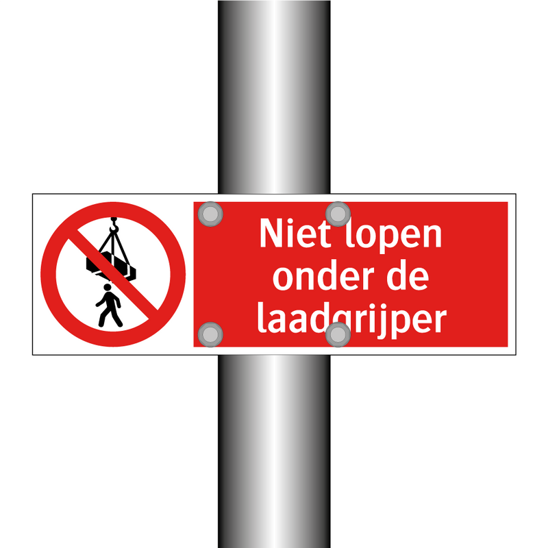 Niet lopen onder de laadgrijper