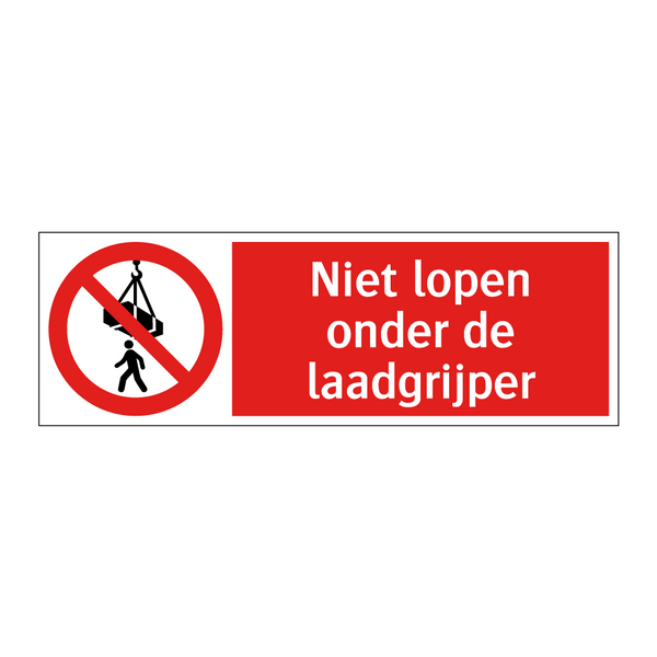 Niet lopen onder de laadgrijper