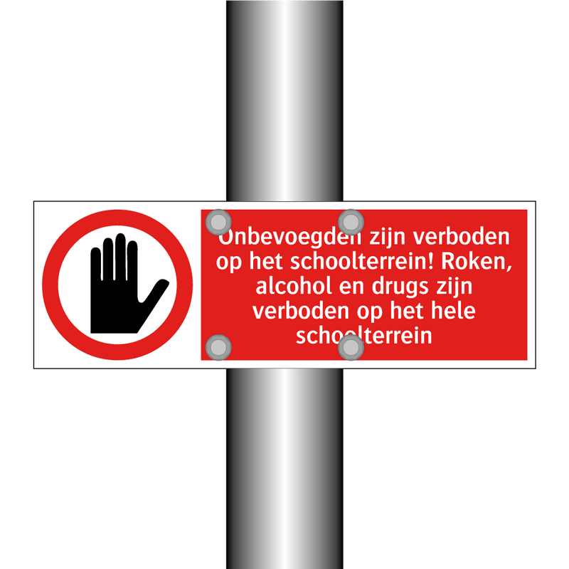 Onbevoegden zijn verboden op het schoolterrein! Roken, alcohol en drugs zijn verboden op het hele schoolterrein
