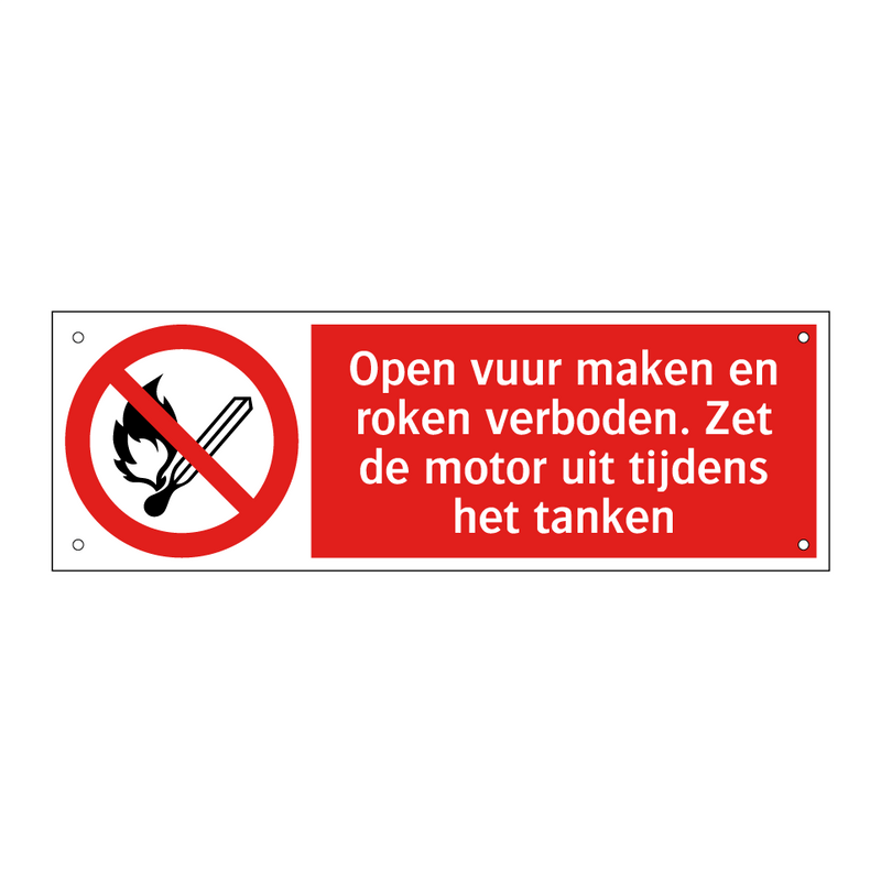 Open vuur maken en roken verboden. Zet de motor uit tijdens het tanken