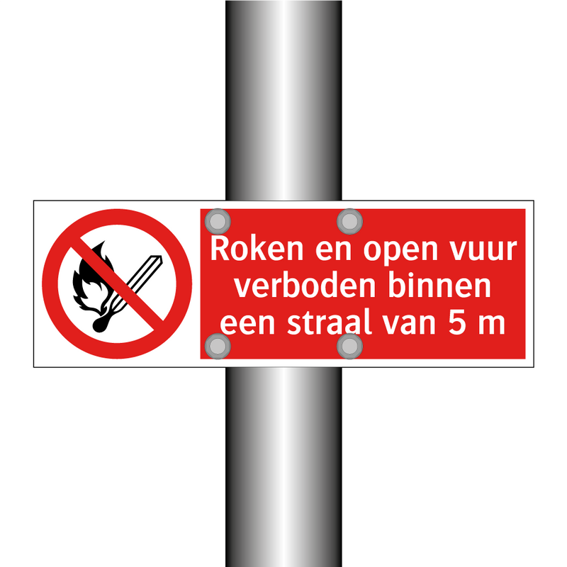 Roken en open vuur verboden binnen een straal van 5 m