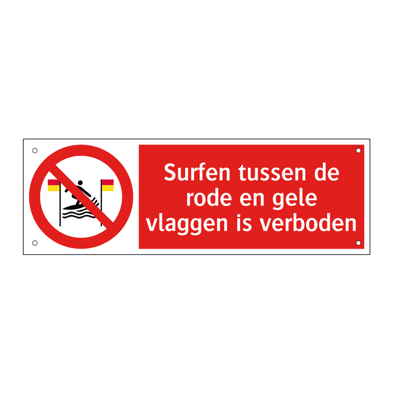 Surfen tussen de rode en gele vlaggen is verboden