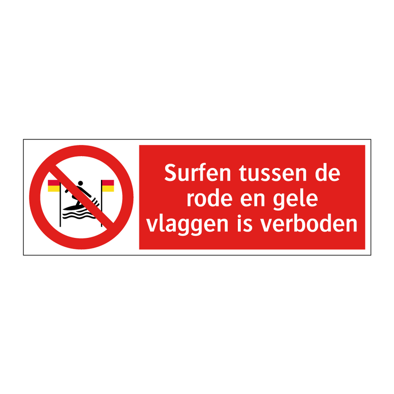 Surfen tussen de rode en gele vlaggen is verboden