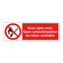 Geen open vuur; Open ontstekingsbron en roken verboden