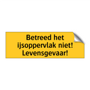 Betreed het ijsoppervlak niet! Levensgevaar!
