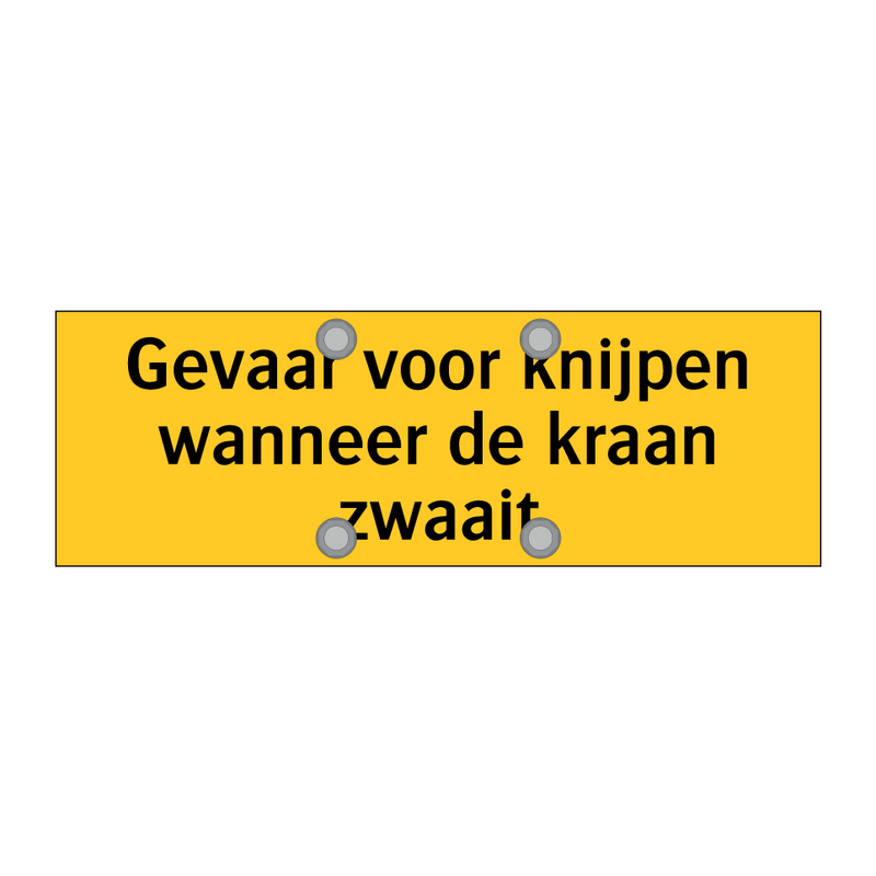Gevaar voor knijpen wanneer de kraan zwaait