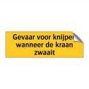 Gevaar voor knijpen wanneer de kraan zwaait