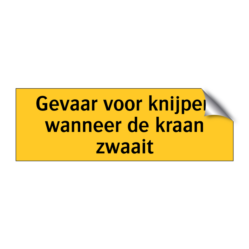 Gevaar voor knijpen wanneer de kraan zwaait